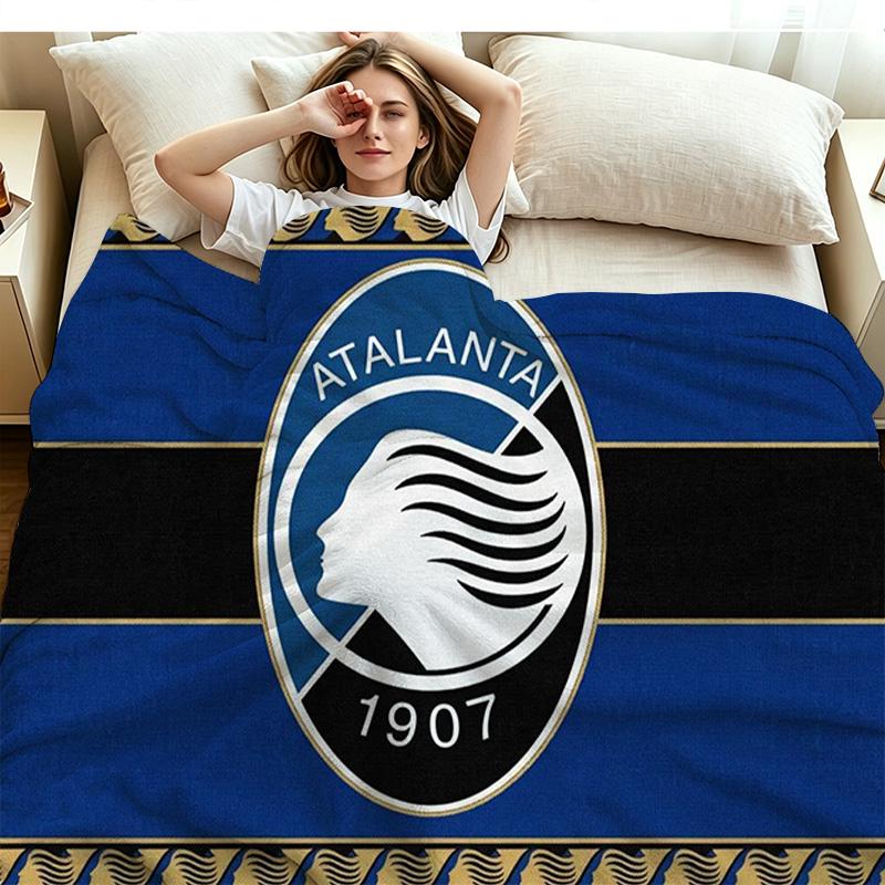 Atalanta Bergamo Logo Print Flannel Blanket High Quality Warm Comfortable Cover for All Seasons Perfect for Gifts Home Decor
