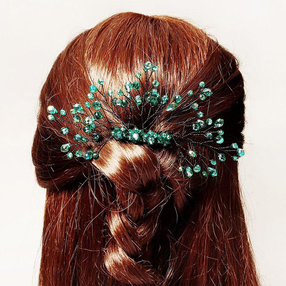 Green Crystal Tiara Rhinestone Hair Comb Flower Leaf Headbands Crystal Hair Combs Bridal Clips
