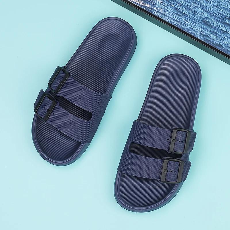 Fashion Men's Double Buckle Sandals Wide Width Beach Slides Arch Support Non-Slip Flat Sandals for Outdoor EVA Comfortable Beach Slidesr