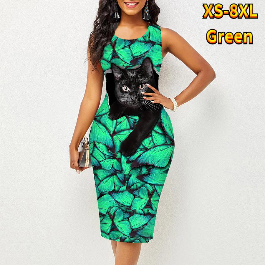 Женское платье Sling Summer Butterfly Cat Print Dresses Tight без рукавов Slim Fit Sexy Fashion Top Clothing