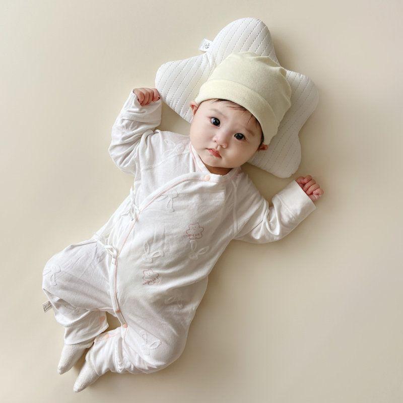 Baby and Maternity Pure Cotton Spring and Autumn Newborn Cross-Front Tie-Up Belly-Protecting Butterfly Romper Long-Sleeve One-Piece Crawling Suit