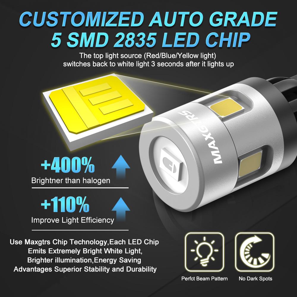 MAXGTRS 2x Двухцветный переключатель T10 LED W5W Автомобильные боковые и салонные огни 12В Лампа 2835 Чипов 194 168 Белый 6000K Парковочные и купольные лампы