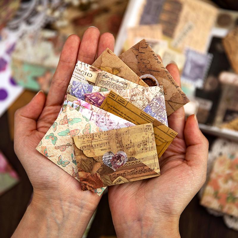40Pcs Mini Envelopes +2Sheets Seal Stickers Vintage Town Mail Material Envelope Paper Decorative Supplies Scrapbooking