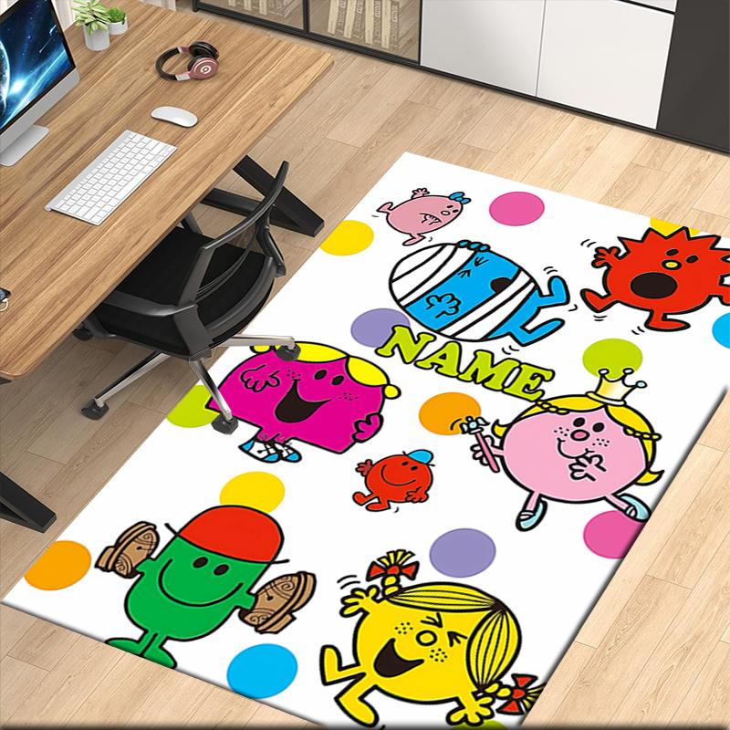 Custom Name Mr. Men and Little Miss Printed Carpet, for Office Chair Living Room Bedroom Kitchen Room Decor Gifts.