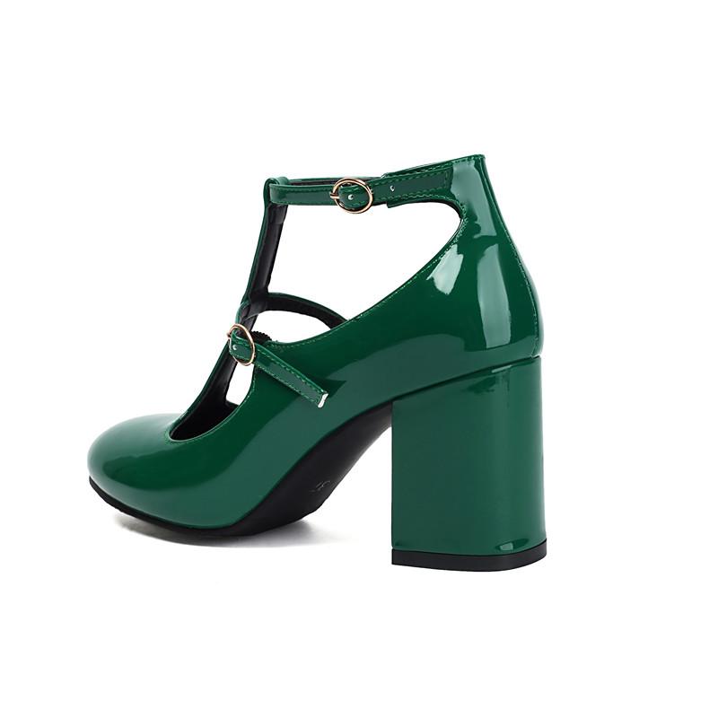 Women's High-heeled Single Shoes Spring and Summer New Thick-heeled Large-size Buckle Low-top Shoes