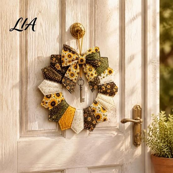 Fabric Scrap Garland Project DIY Patchwork Crafting Kit, Retro Floral Set with Bells Supplies And Simulated Flowers, Pastoral Style Wall Hanging