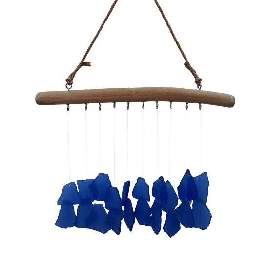 Sea Glass Wind Chime for Outside Handmade Coastal Style Blue Seaglass Art for Indoor Outdoor Garden Home Decor Housewarming Gift for Women