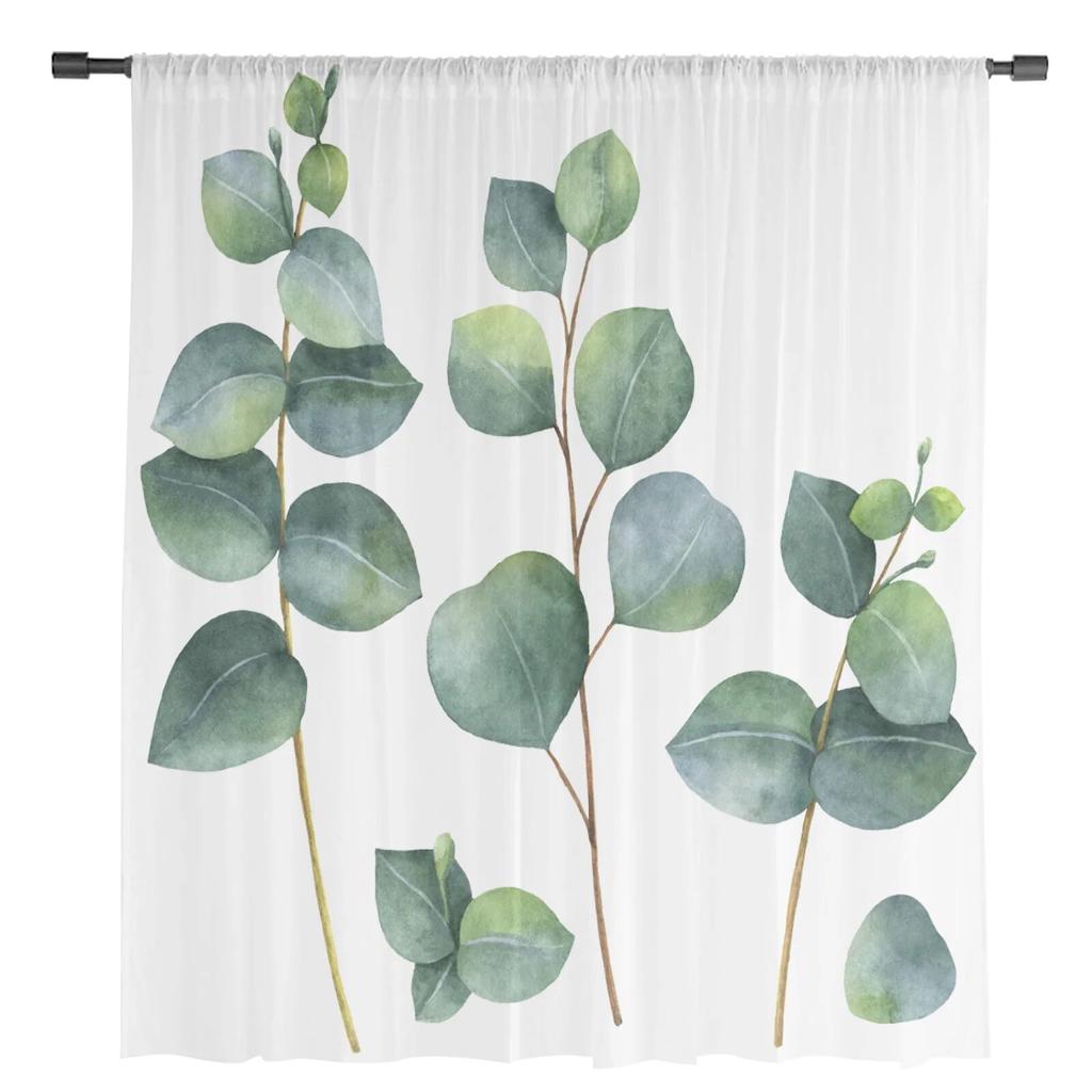 Акварельные листья, художественные прозрачные шторы для спальни, гостиной, вуаль, оконные шторы, тюлевые шторы для детской комнаты
