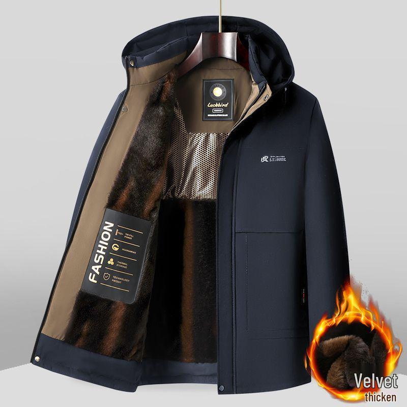 Мужская зимняя хлопковая куртка: Толстая, теплая, морозостойкая верхняя одежда со съемным капюшоном, идеально подходит для гардероба мужчин среднего возраста и пап.