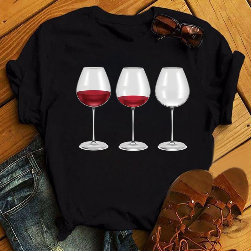 Women Black T Shirt Watercolor Butterfly Wine Glass Print T Shirt Female Funny Graphic Tee Shirts 90s Ladies Casual Tops Tee