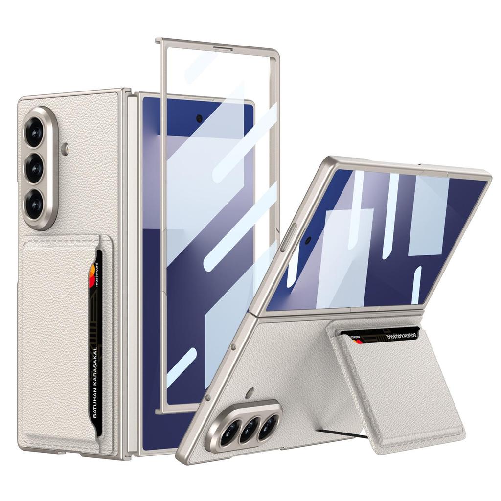 Ультратонкий кожаный чехол для телефона Samsung Z Fold7 с держателем для карт и подставкой