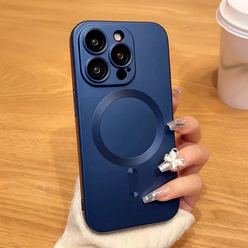 Роскошный чехол для беспроводной зарядки Magsafe для iPhone 16 15 14 13 12 11 Pro Max Plus, магнитный защитный чехол для объектива, противоударный матовый чехол