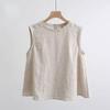 Cotton Linen Sleeveless T Shirt Women Summer Tees Round Neck White Black Vest Korean Style Tank Tops