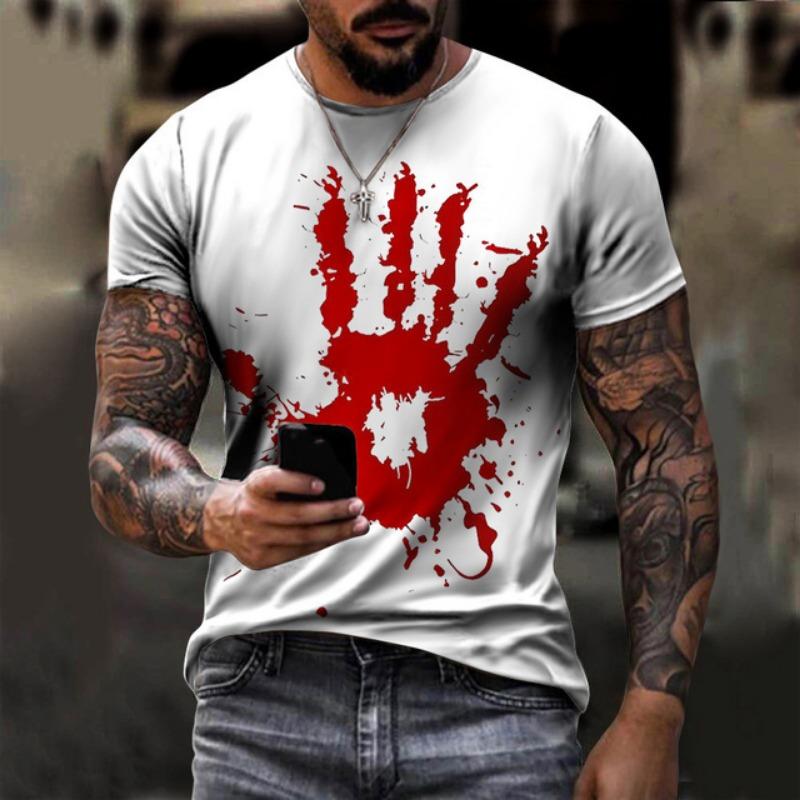 Футболки ужасов на Хэллоуин с кровавым 3D-принтом для мужчин и женщин, новые футболки с коротким рукавом, большие размеры Harajuku Y2k, топы, футболки, детская одежда