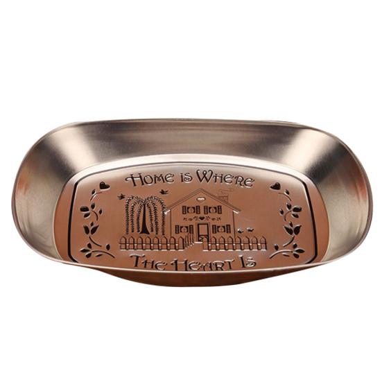 Retro Style House Letter Embossed Metal Plate Fruit Snack Food Storage Dish Tray