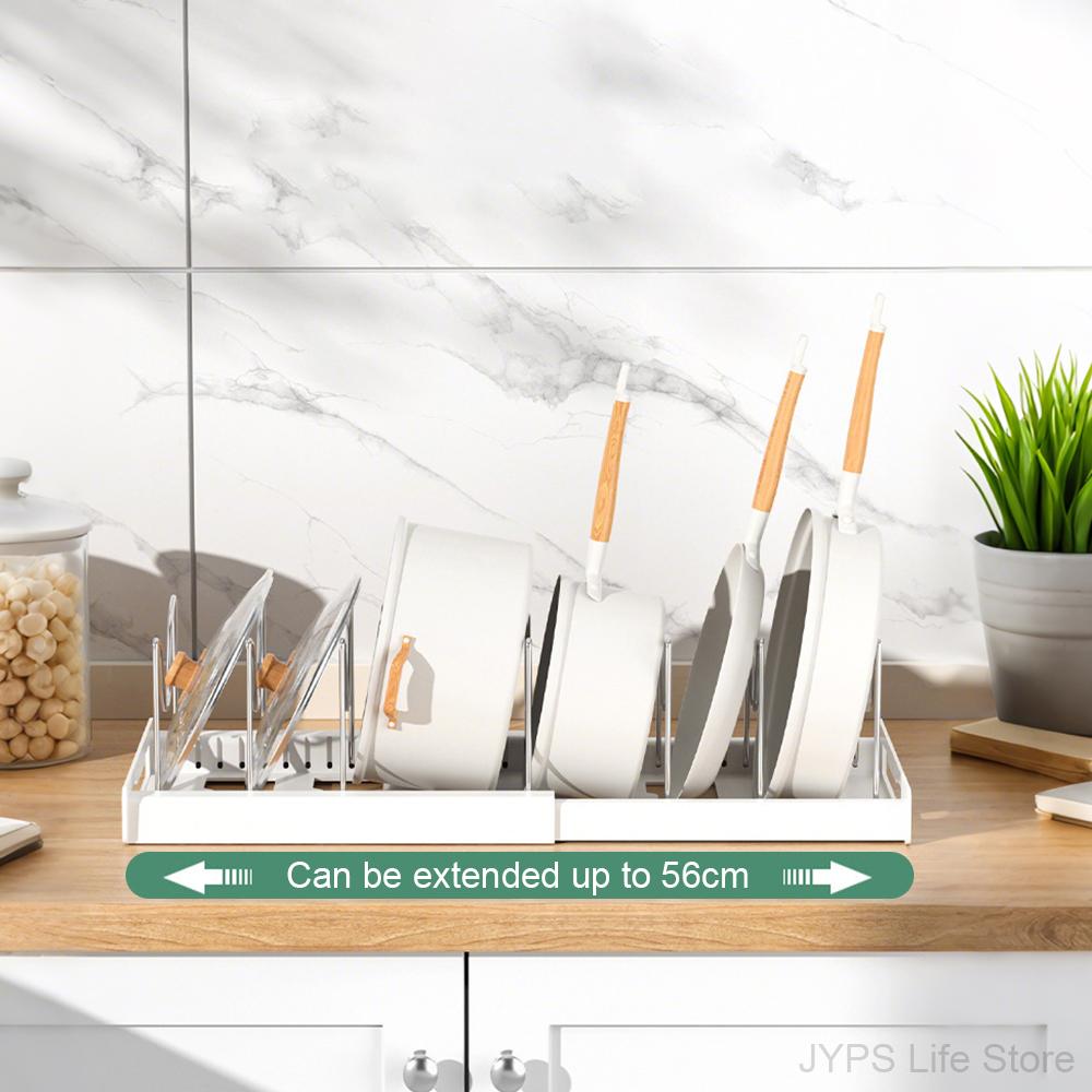 Expandable Pot Rack Organizer Multifunctional Pots And Pans Storage Organizer Space-saving Cabinet Holder for Dish Bowl and Lids