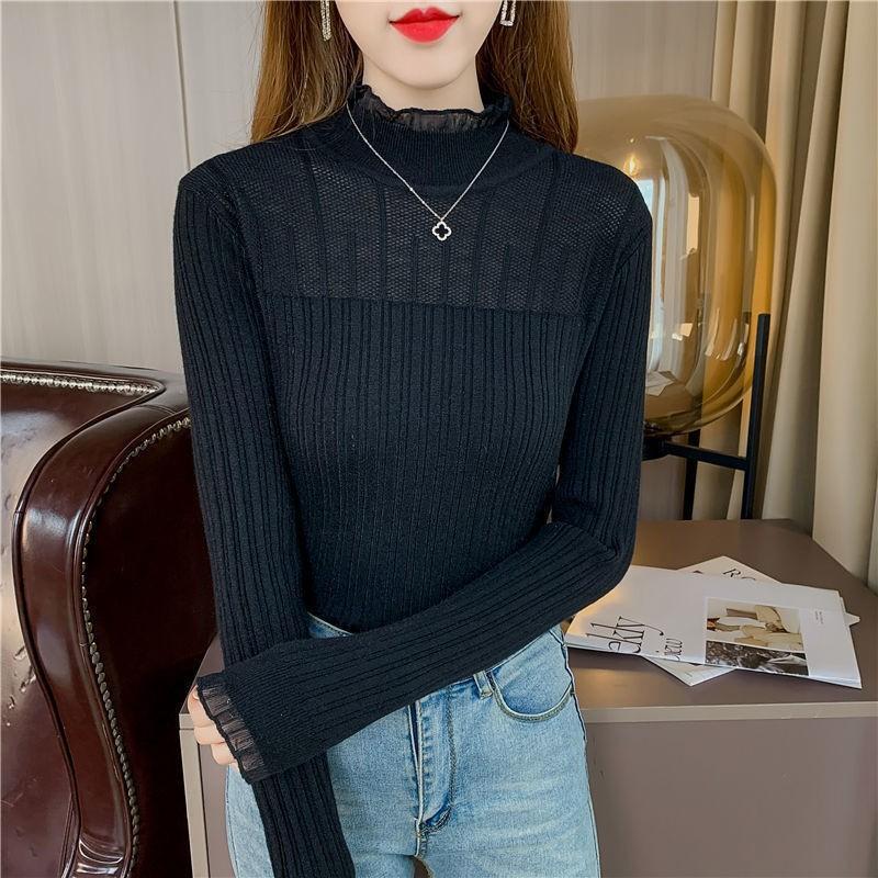 Перспективный сетчатый праймер женский весенне-осенний высококлассный модный темпераментный грибной край кружевной праймер женский с длинным рукавом облегающий