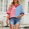 Women's Striped Colorblock Round Neck Loose Short-sleeved Pullover Top