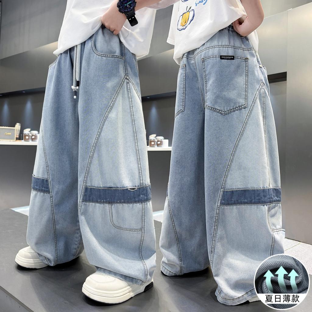 Boys' jeans summer 2026 new children's summer pants thin, medium to large, cool and wide leg pants trendy