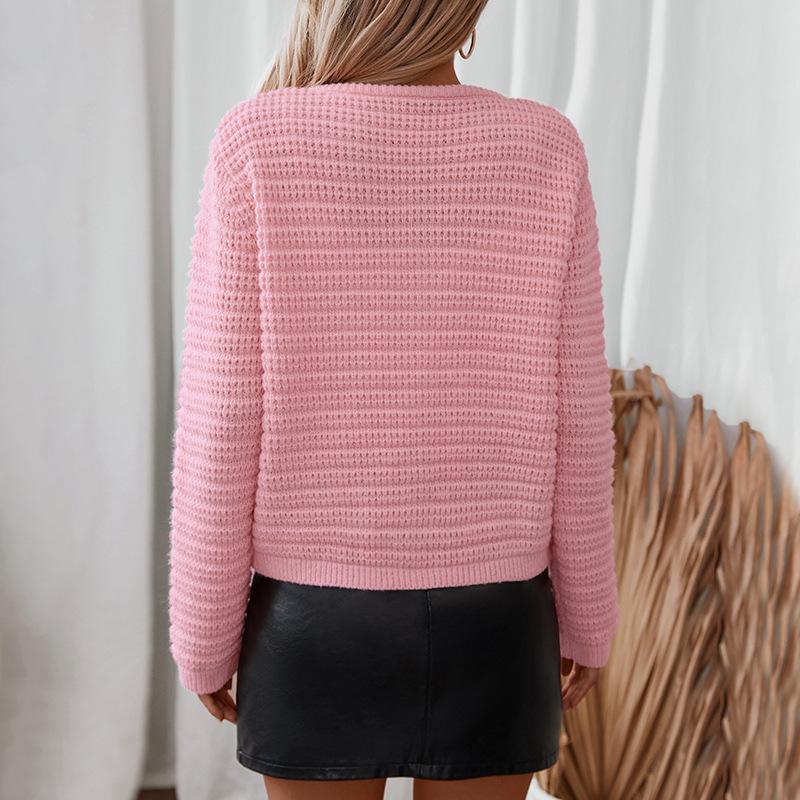 Autumn Winter Vintage Loose Long Sleeve Top Solid Color Cardigan Knitwear V-Neck Sweater