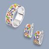 Bohemia Enamel Clash Flower European and N Rings Earring Set Niche Personality