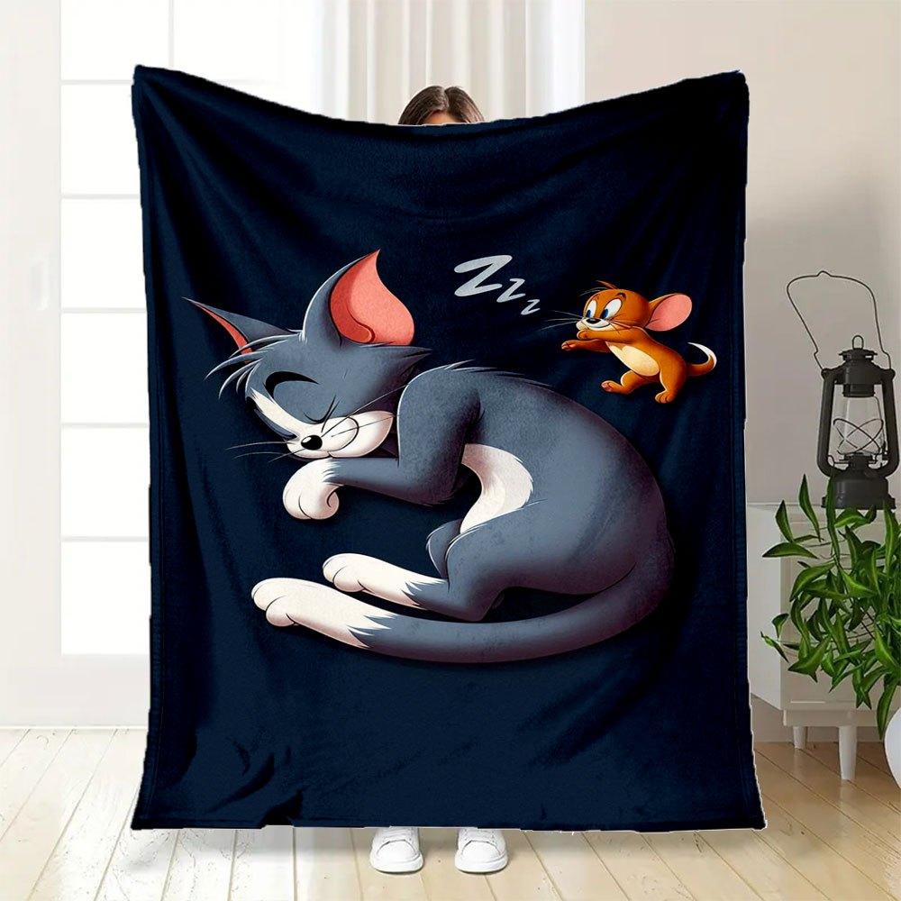 Tom and Jerry Sleeping Cat Phone WallpaperBlanket Flannel Throw Blanket for Sofa, Bed, Travel, Camping, Office