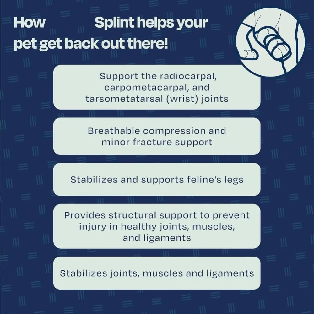 Регулируемый бандаж для лапы кошки со съемной шиной – При травмах запястного/предплюсневого сустава, растяжениях и переломах – Для передних или задних лап
