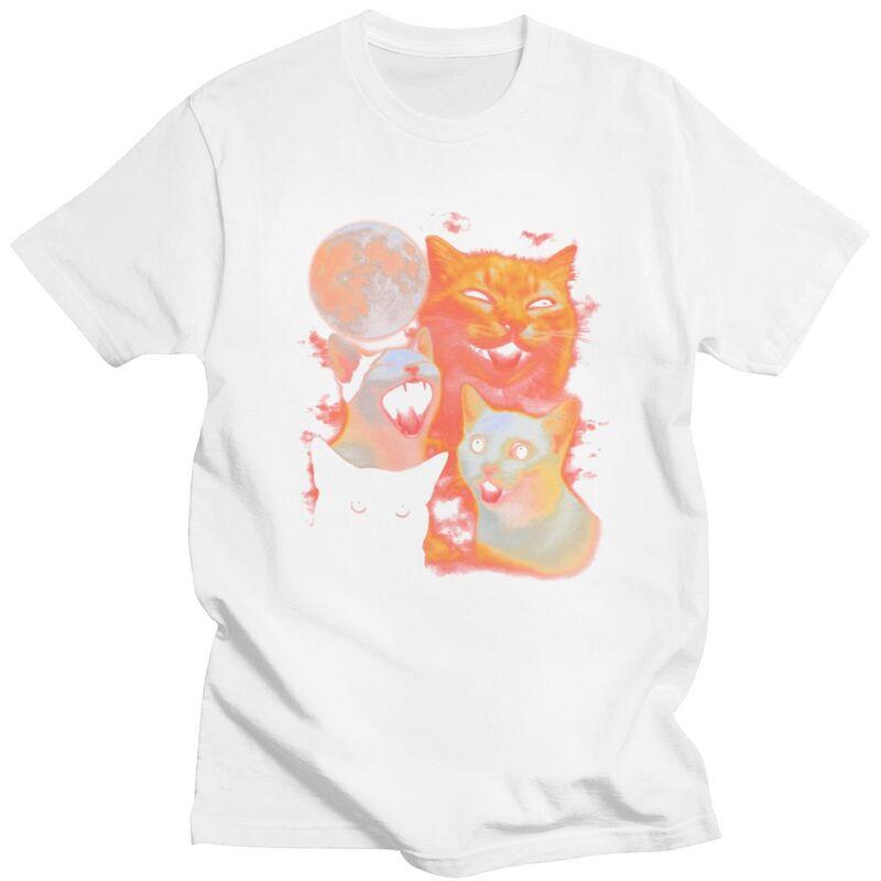 Mens Funny Cat Moon Meme T Shirts Round Neck Short Sleeve 100 Cotton TShirt Novelty Loose Fit Summer Tyle Clothing
