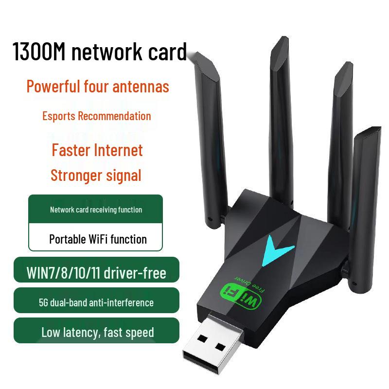 1300M WiFi 6 Dual-Band USB Wireless Network Card for Desktop Computers (Driver-Free)