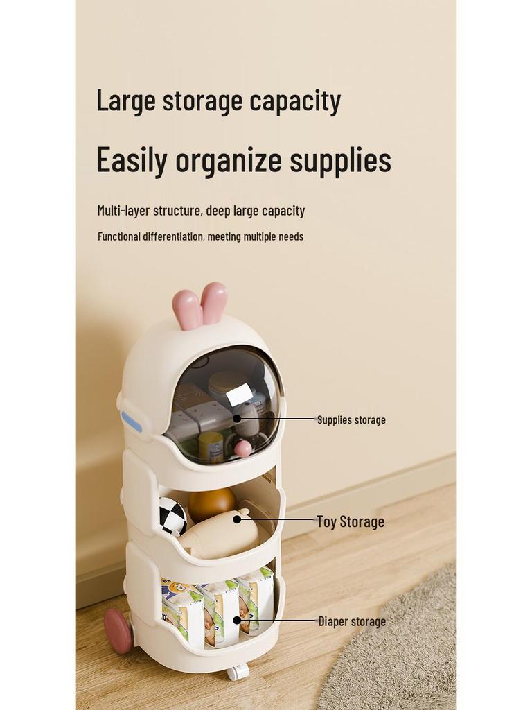 Cartoon Trolley: Movable Multilayer Storage Rack for Snacks, Drinks, and Toys