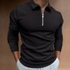 Spring Fall Striped Men's Polo Shirt Long Sleeve Patchwork Color Zipper Lapel Collar T-shirt Men Top