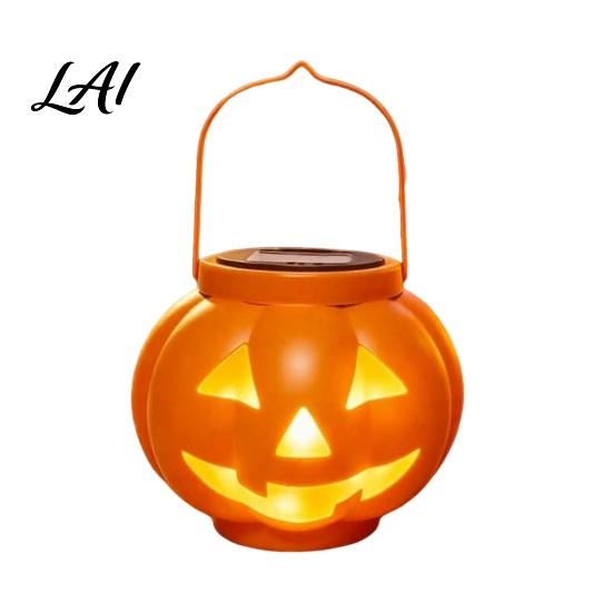 Decorative Resin Pumpkin Lamps Halloween Solar Lantern Waterproof Outdoor Hanging Light Orange Energy Free Fall Yard Decorations Spooky Face Lantern