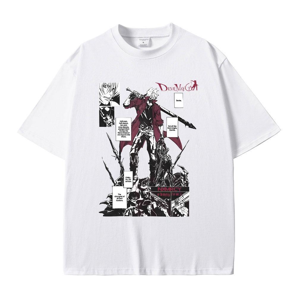 Аниме Devil May Cry Сын Спарды Данте Графическая футболка Мужчины Женщины Манга Оверсайз футболки Мужская Повседневная Хлопок Винтажные Футболки