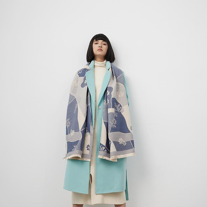 Printed Imitation Cashmere Scarf Women'S High-End Sense Plant Flower Warm Shawl Fashion Commuter Neck Protection Cold Scarf