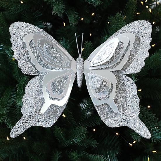 Рождественская елка Бабочки Украшения 3D Блестящие Полые Бабочки Декор Рождественская Елка Венок Настенный Декор Улучшение Атмосферы Домашней Вечеринки