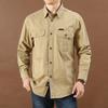 ThreeThree Men's Casual Loose Long-sleeved Shirt New Large Size Solid Color Shirt Autumn Tooling Pocket