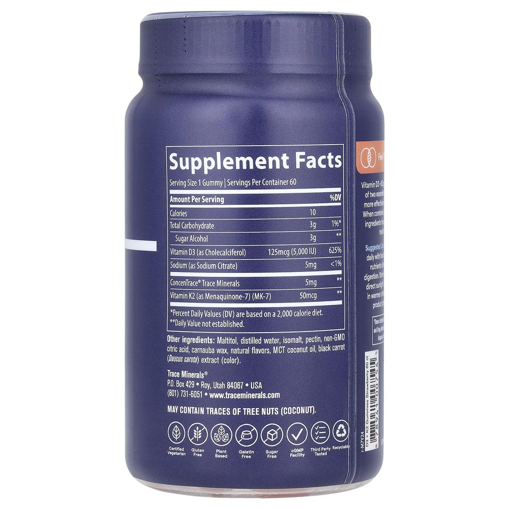 Vitamin D3 + K2 Gummies, Strawberry Flavor, 60 Gummies