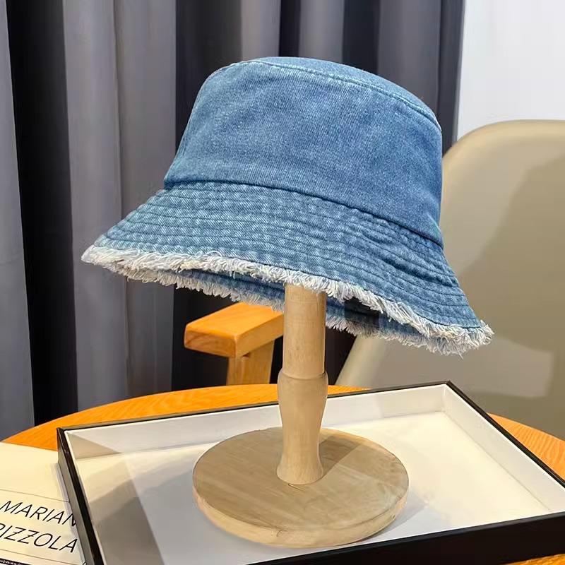 Панама из выстиранного денима, женская осенне-зимняя шляпа с передовым чувством, шляпа-панама с необработанным краем и простой защитой лица, подчеркивающая маленький овал лица, осень