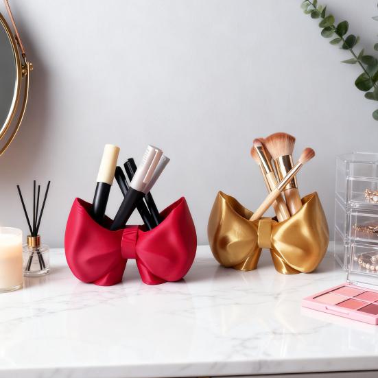 Cute Bow Toothbrush Holder Makeup Brush Organizer Bow Shaped Brush Stand Comb Pen Pencil Container for Bathroom Vanity Countertop