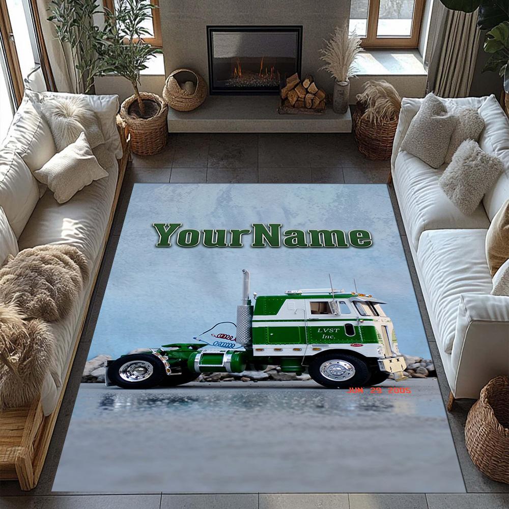 Peterbilt Heavy Trucks Customizable Name Area Rug Design for Foyer Playrooms Study room Decorate room Anti-slip Rug Anime Office Decor