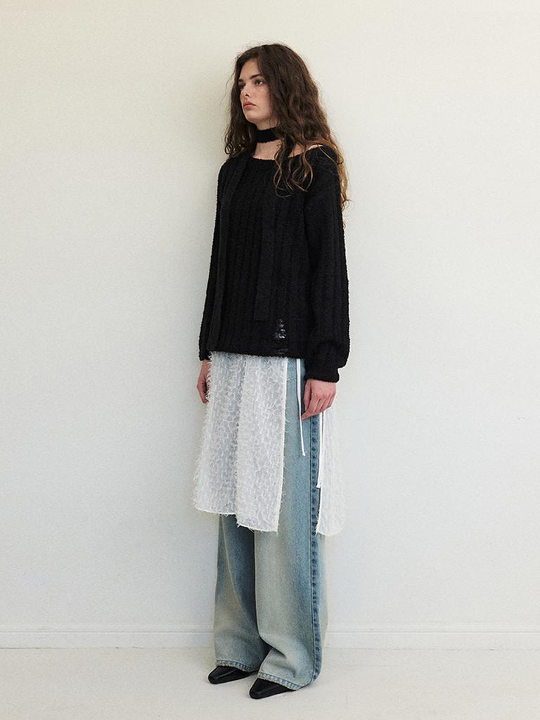 ETMON Damaged Boucle Scarf Knit, Black