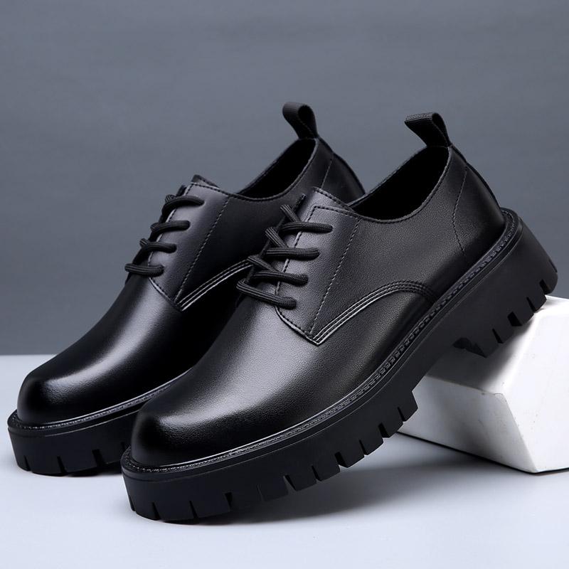 Fashion Men Casual Shoes Lace Up Black Leather Office Work Shoes Male Flats Sneakers Outdoor Platform British Business Party Dress Shoes