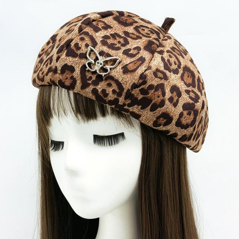 1 шт., модная хлопковая кепка в стиле досуга, универсальная восьмиугольная шляпа с леопардовым принтом, аксессуары в виде бабочки