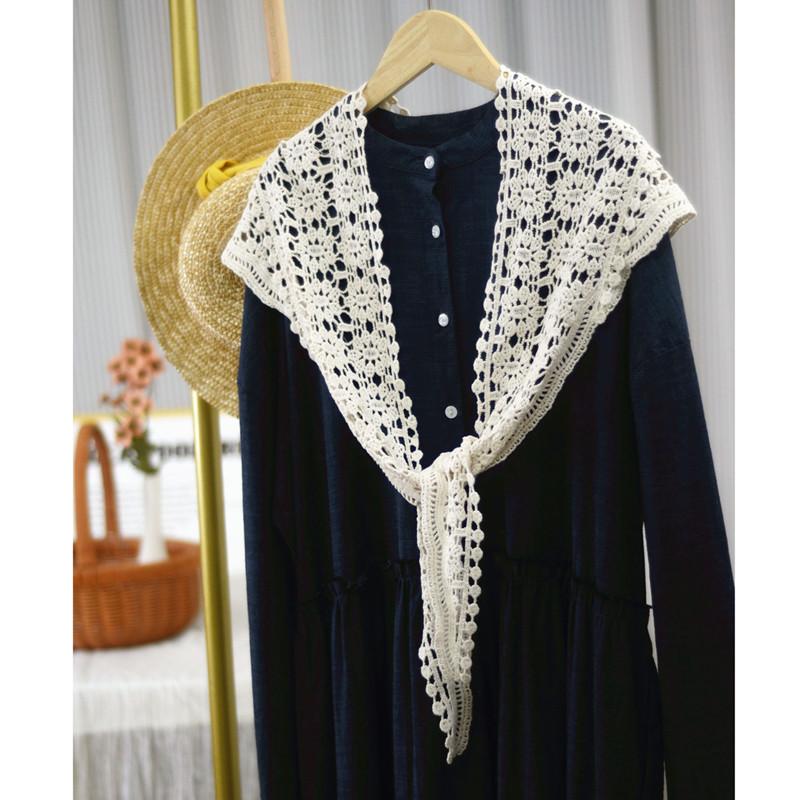 Handmade Crochet Triangle Cotton Scarf Versatile Women Solid Color Hollow Out Neck Protection Dual-use Shawls