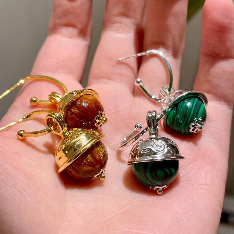 Винтажные серьги-кисточки из тигрового глаза: Серьги-кольца с бусинами цвета лесного ореха в этническом стиле
