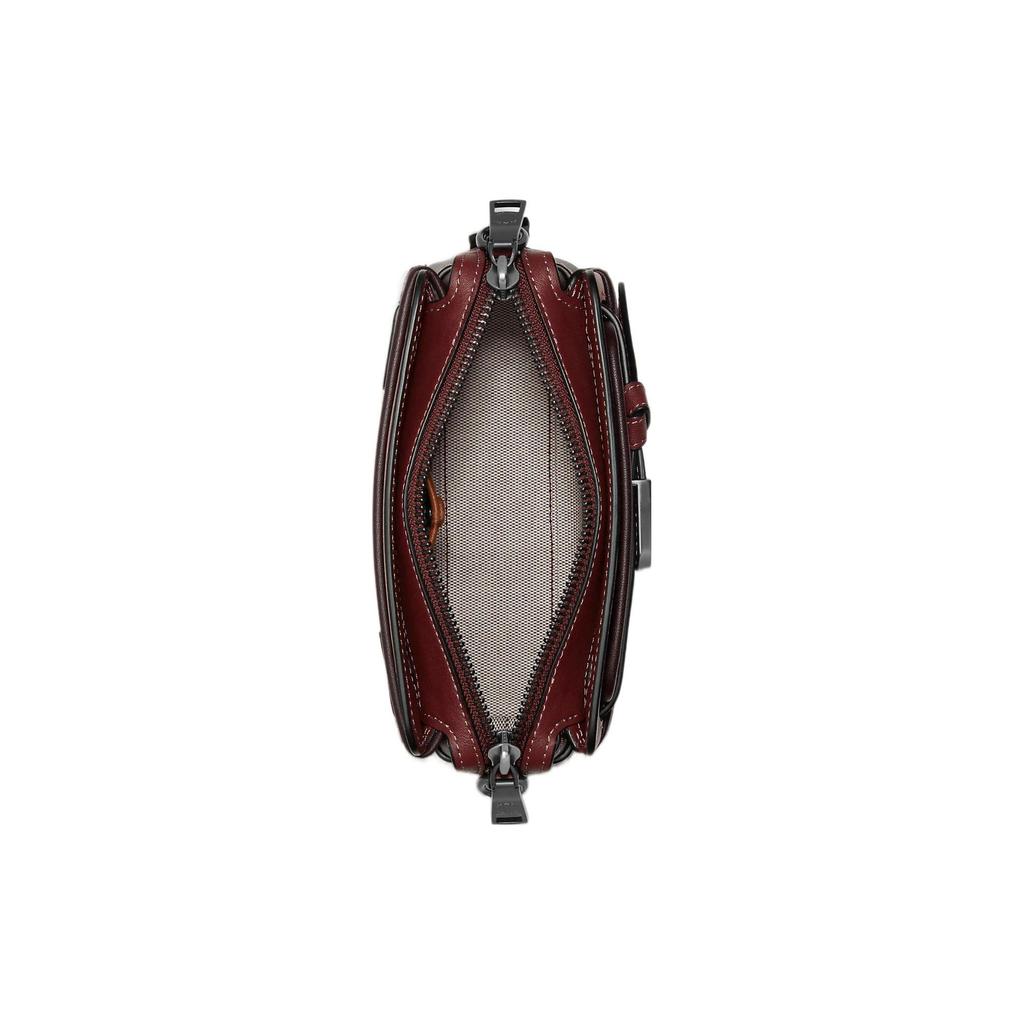 Coach Tate 18 Сумка-портфель с бантом Логотип Цветные блоки Карман Фурнитура Кожаная сумка Женская сумка Красный Темно-коричневый C2632-V5FCG