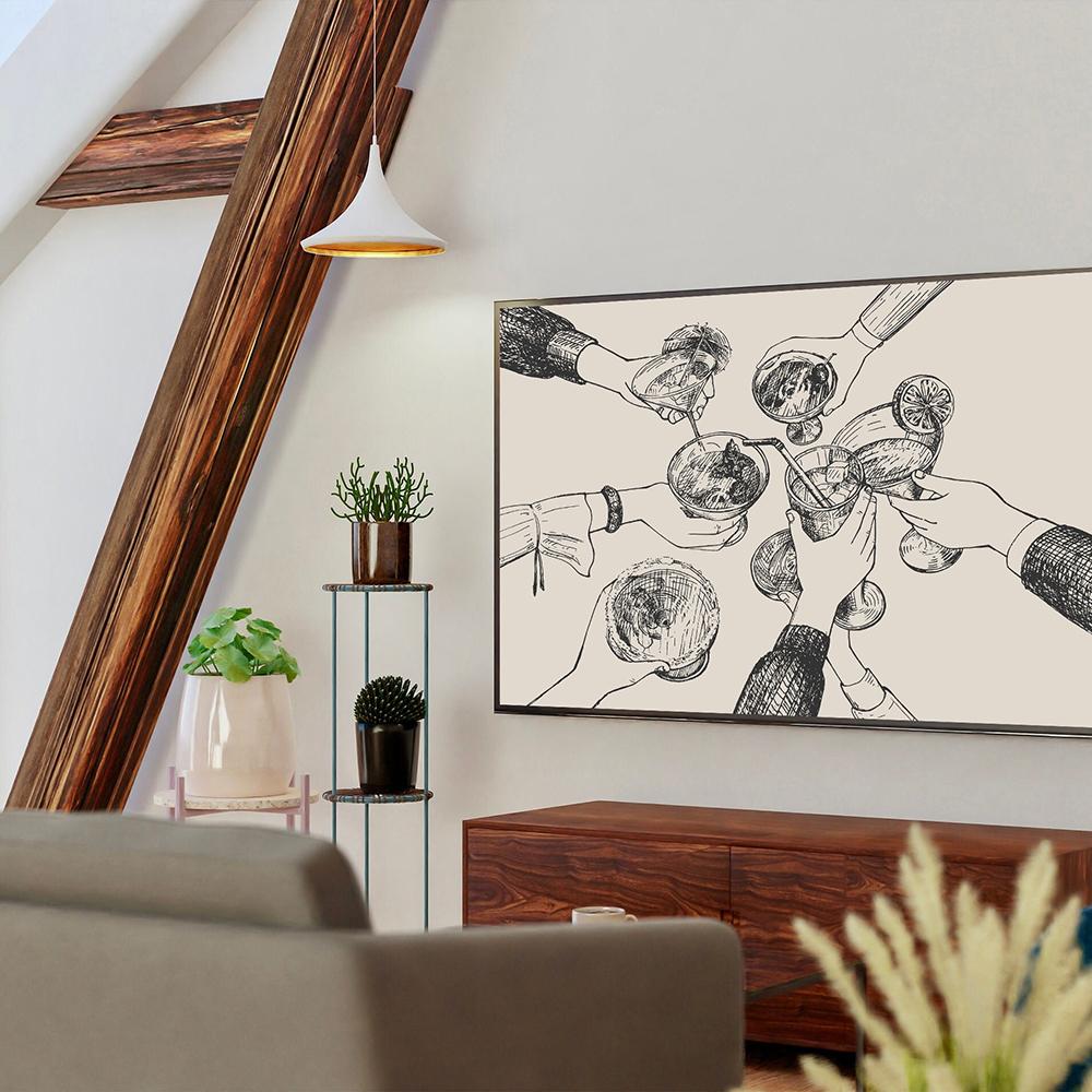 Черный Бежевый Ура Барная тележка Постеры Принты Винтаж Винная линия Стена Ретро Холст Декор Картина Фотографии друзей Гостиная Дом