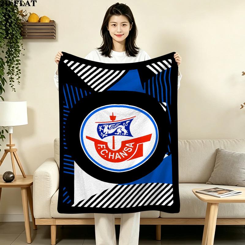 1PC Fc Hansa Rostock Patterned Flannel Blanket Suitable For All Seasons For Home Decor Warmth And Comfort Gifts Holiday Present