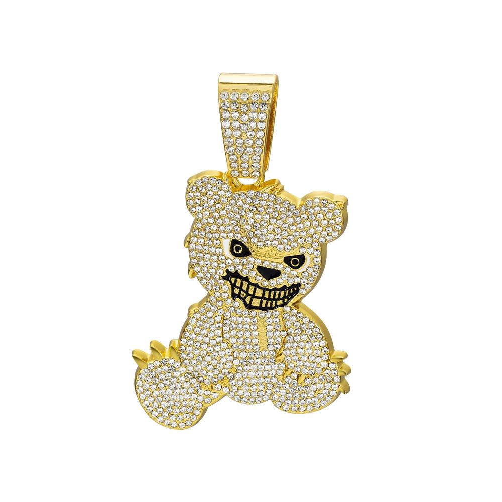 Men Women Hip Hop Bear Shape Pendant Necklace with 13mm Crystal Cuban Chain Iced Out Bling Bling Necklaces HipHop Punk Jewelry