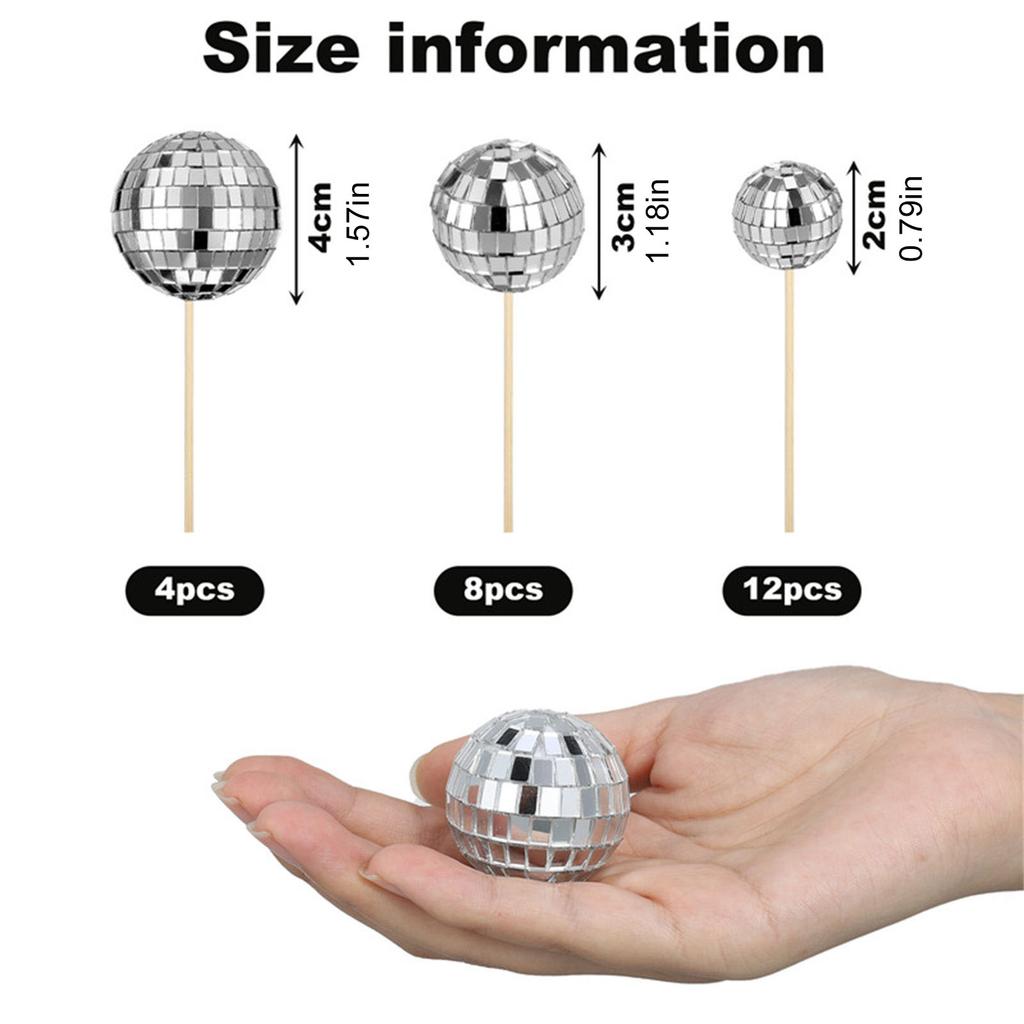 24pcs Reflective Discos Ball Cupcake Toppers Cake Decorations for Wedding Birthday Party Supplies Dessert Accessories